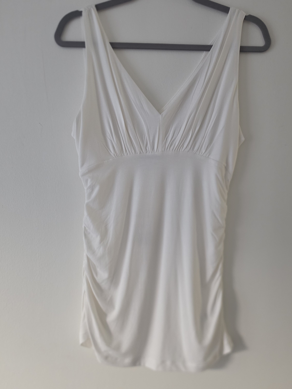 CAbi White V-Neck Tank with Gentle Ruching